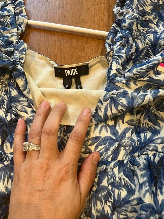 PAIGE Blue and White Palm-Print Long Sleeve Casual Dress - Picture 6 of 7